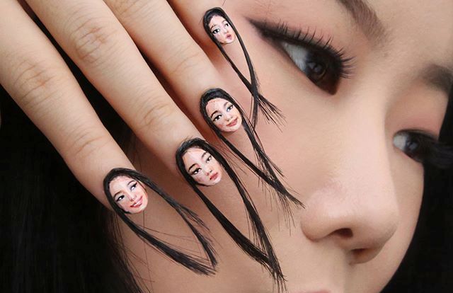 Unhas coreanas com laços