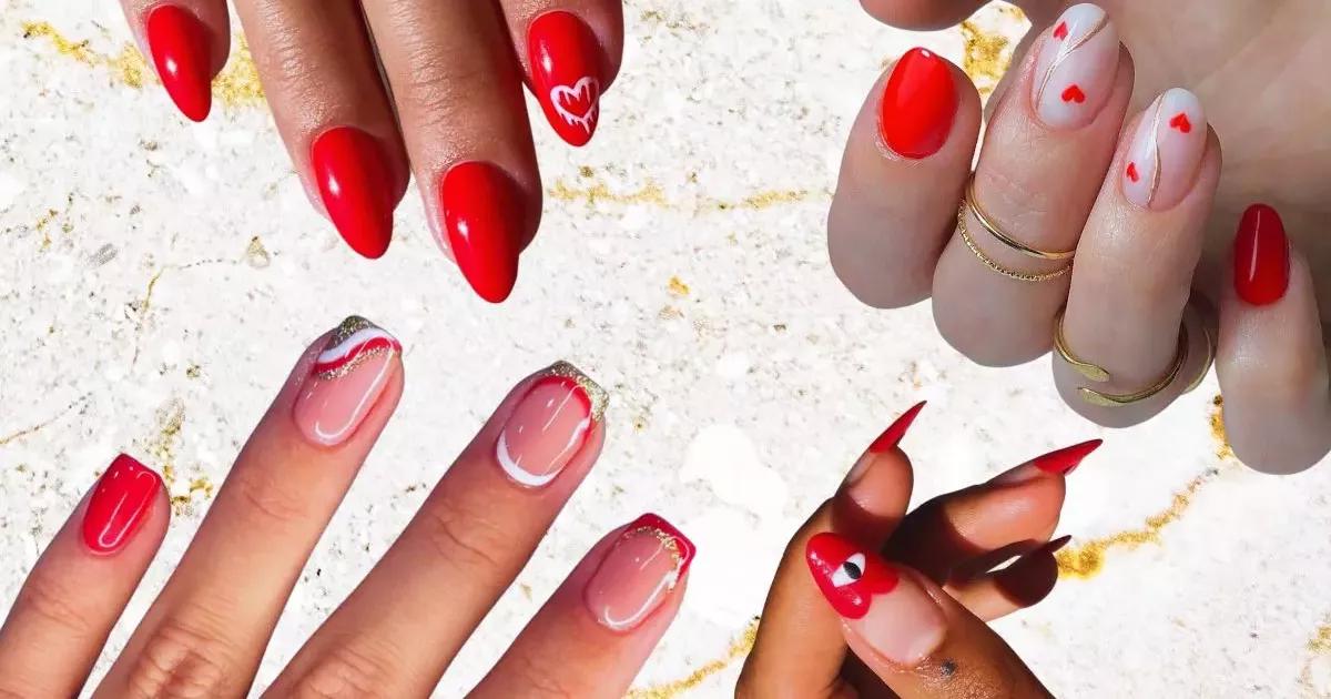 unha de gel vermelho amendoada