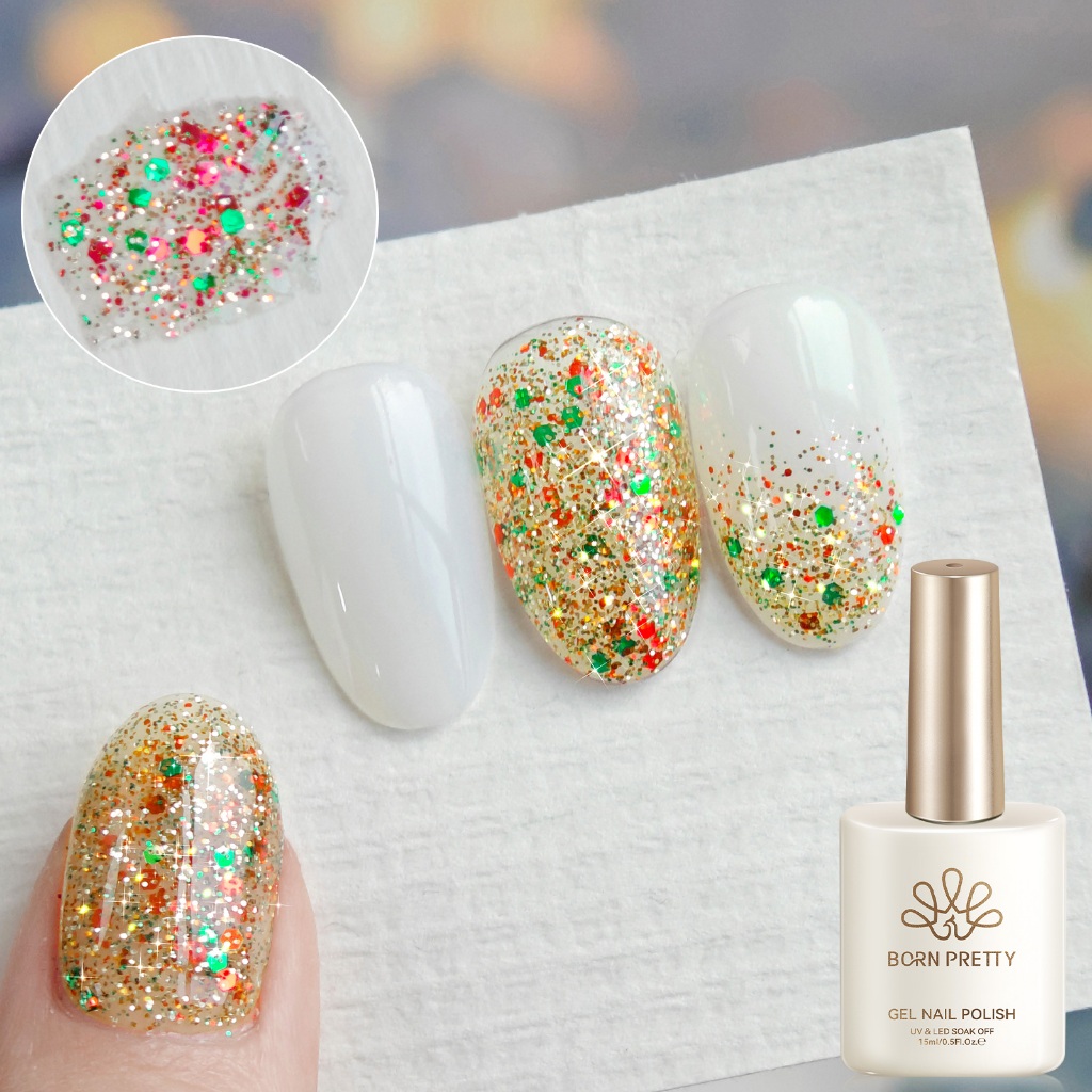 unha em gel amarela com glitter dourado