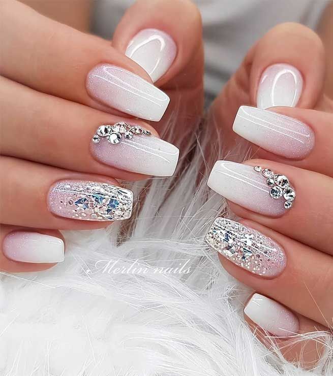 unha gel clara com glitter
