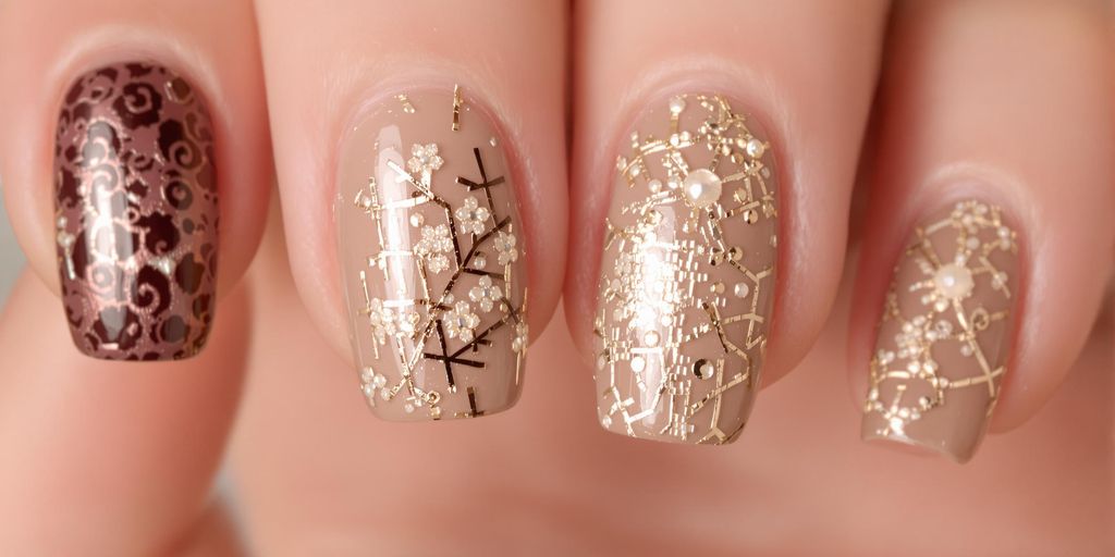 inspiração de unhas marrom com glitter para festas