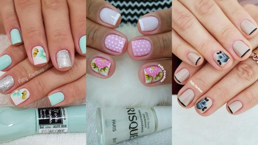 unhas curtas decoradas esmalte nude