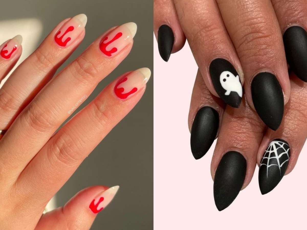unhas halloween preto e branco