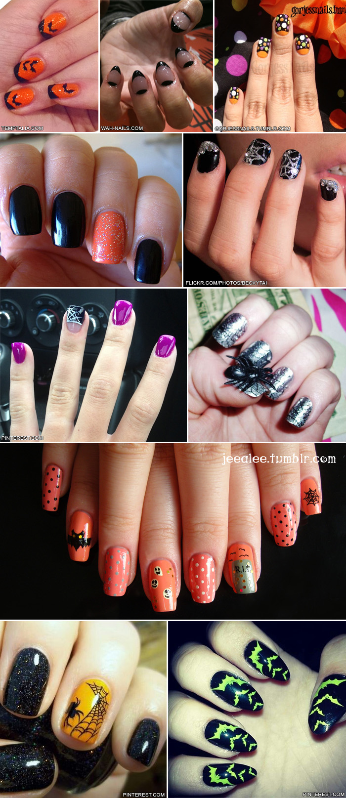 unhas halloween com esqueleto