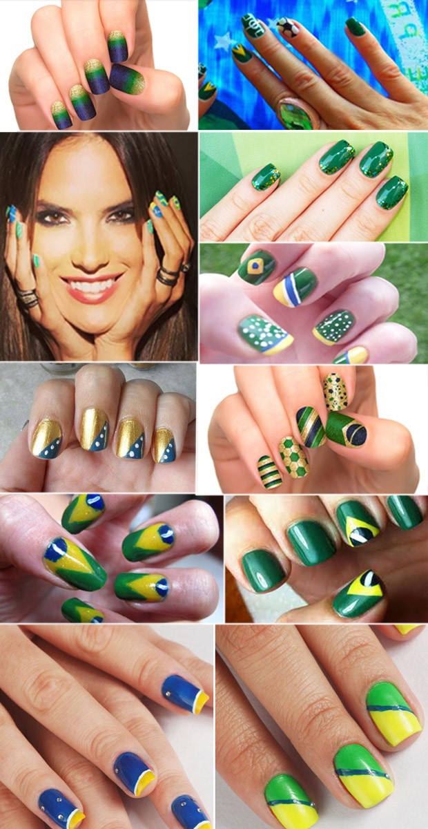 unhas decoradas com a bandeira do brasil