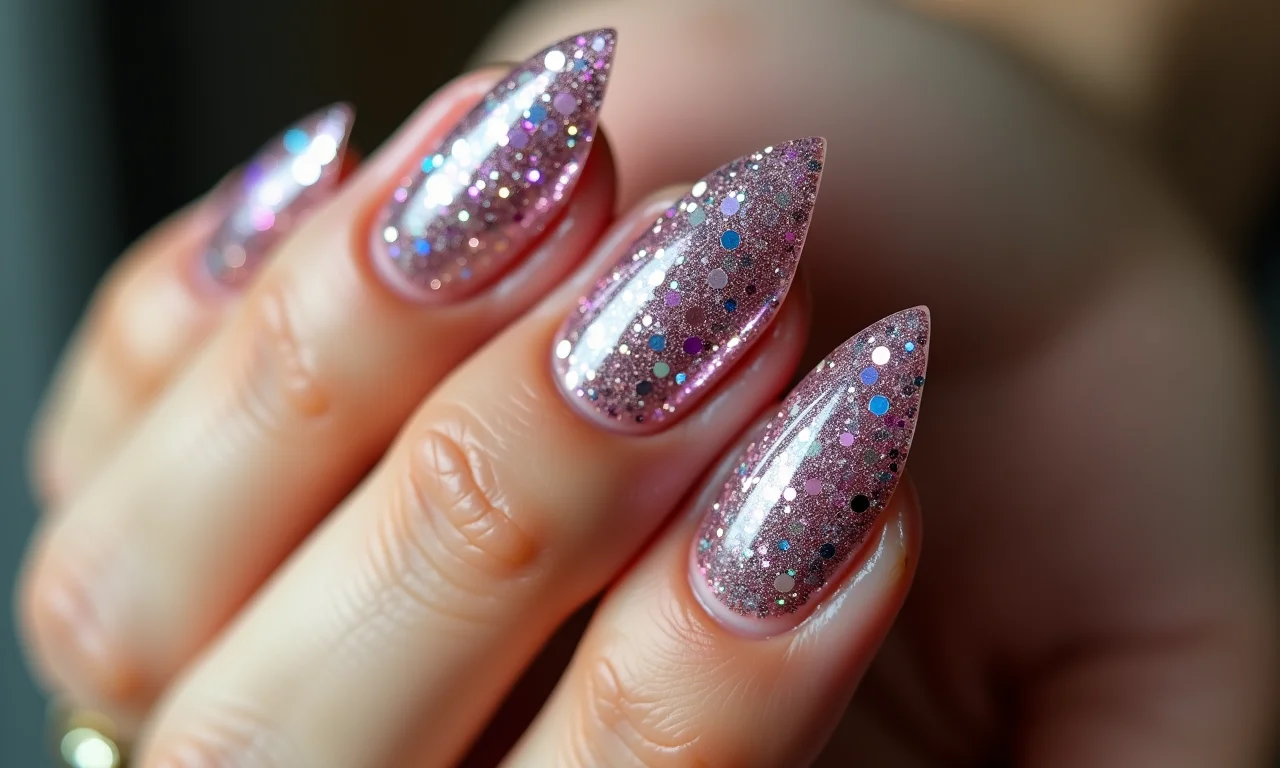 unhas decoradas com efeito cascata de glitter