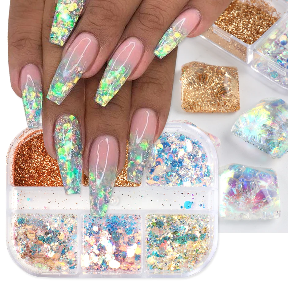 unhas decoradas com efeito cascata de glitter