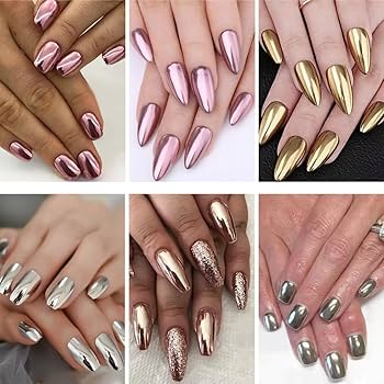 unhas decoradas com efeito cromado