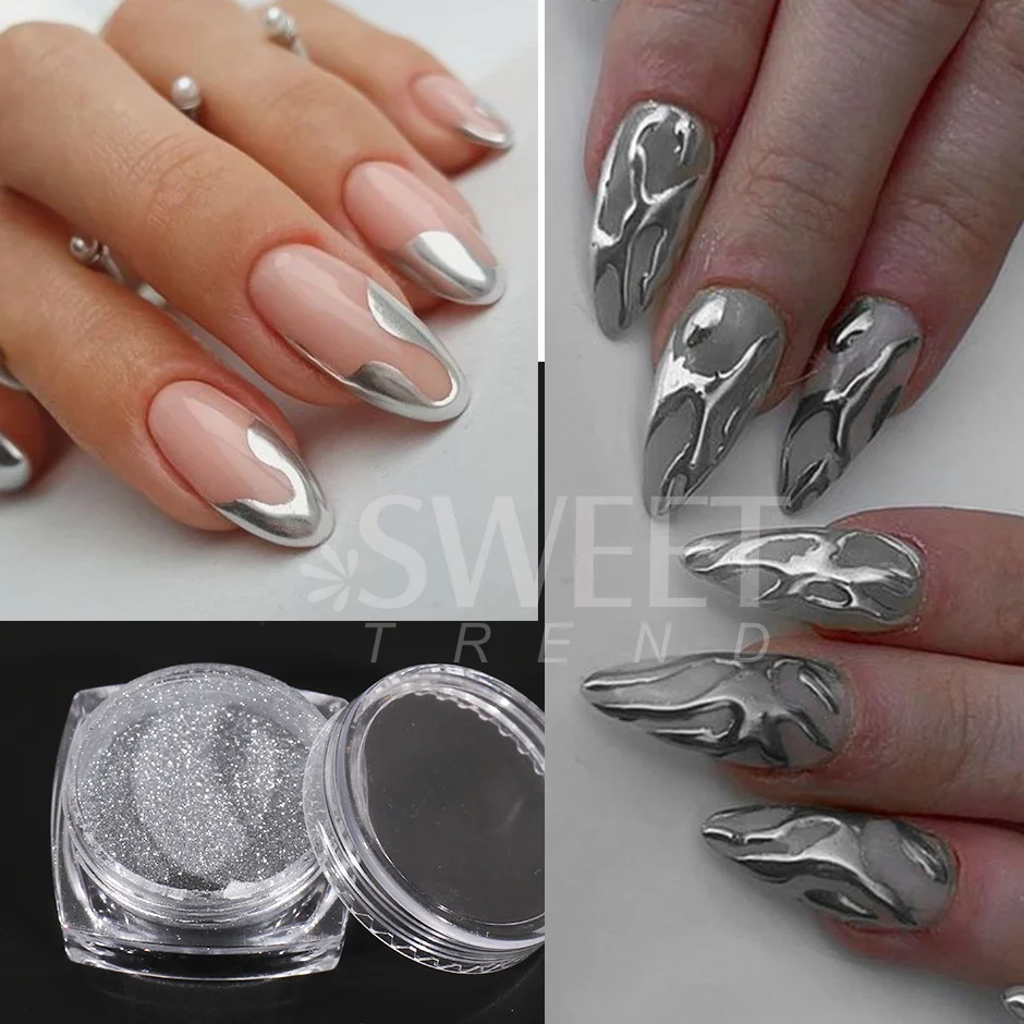 unhas decoradas com efeito cromado