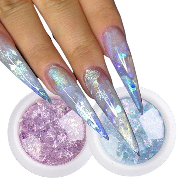 unhas decoradas com efeito cromado