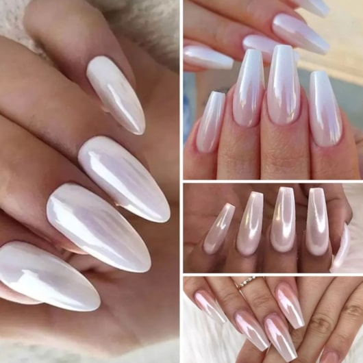 unhas decoradas com efeito cromado