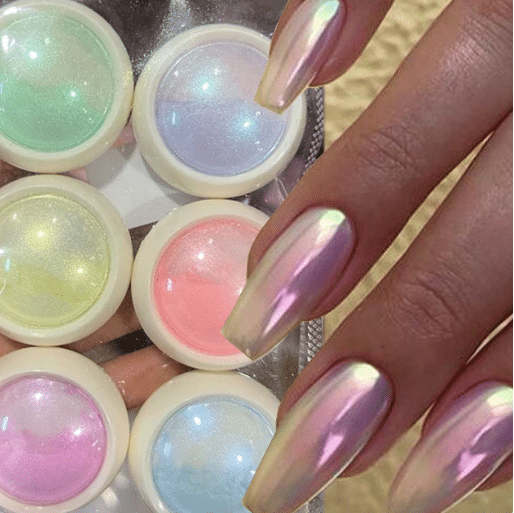 unhas decoradas com efeito cromado