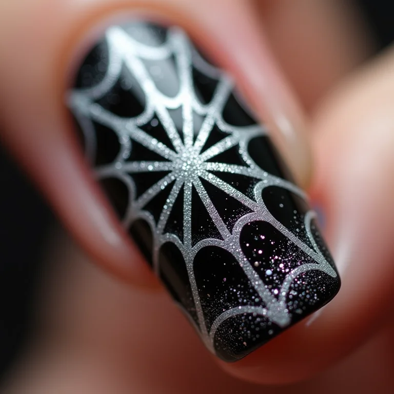 unhas decoradas com efeito teia de aranha