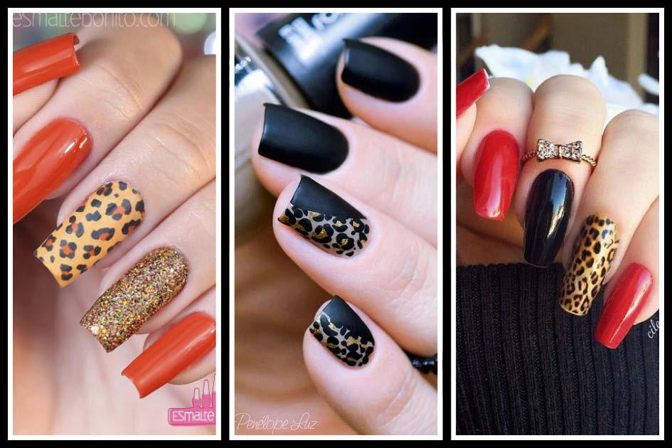 unhas decoradas com estampa de oncinha