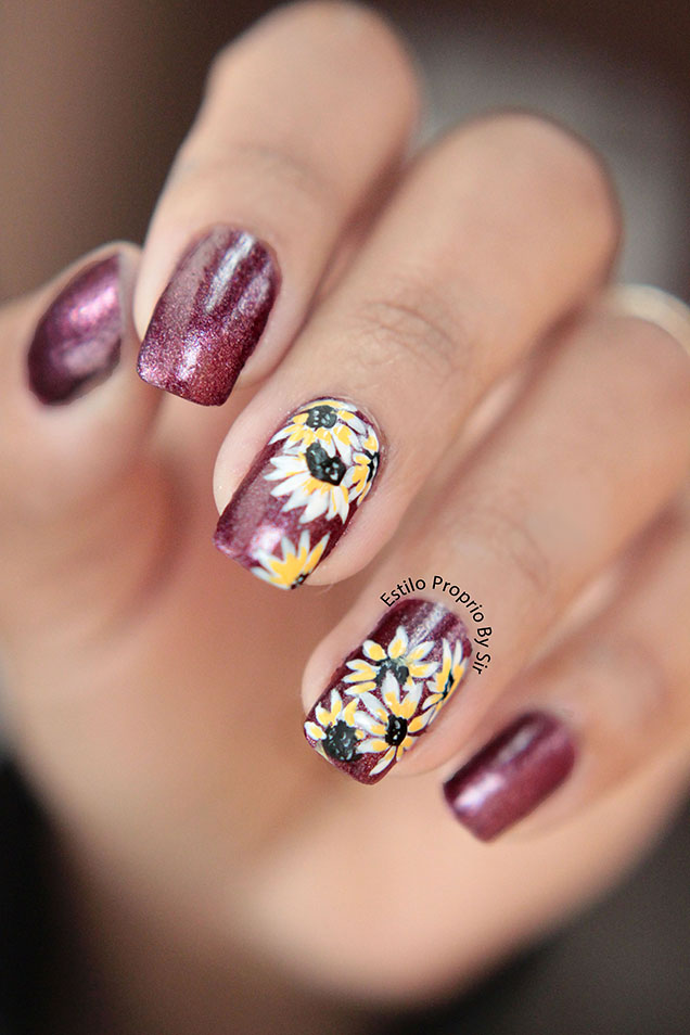 unhas decoradas com girassol