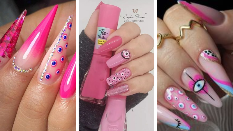 unhas decoradas com olho grego