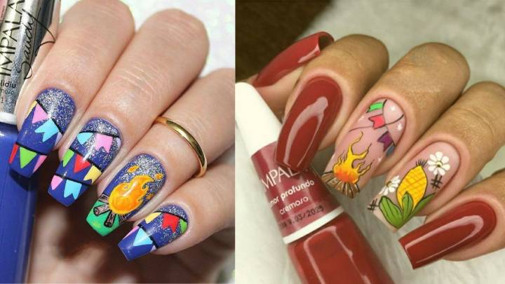 unhas decoradas com tema de festa junina