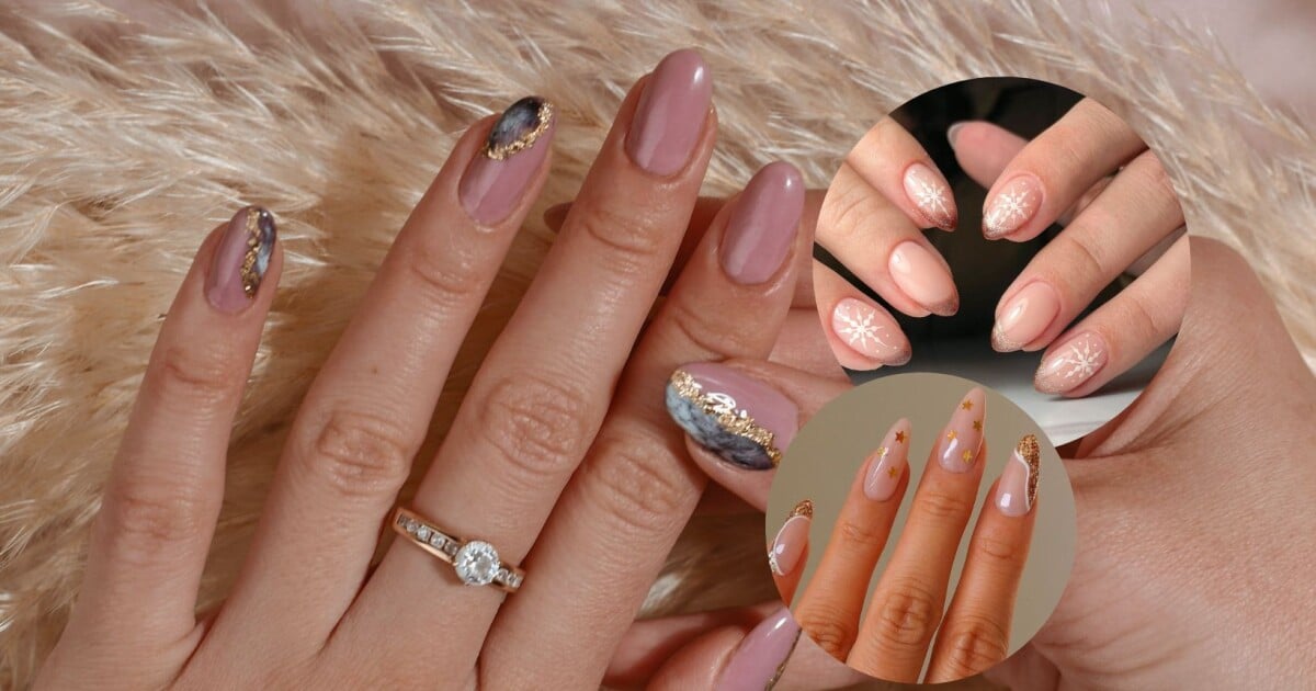 unhas decoradas natal com glitter discreto