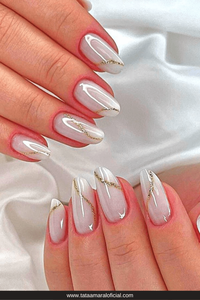 unhas decoradas ano novo com efeito cromado