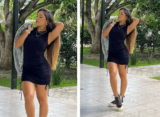 vestido preto com tenis