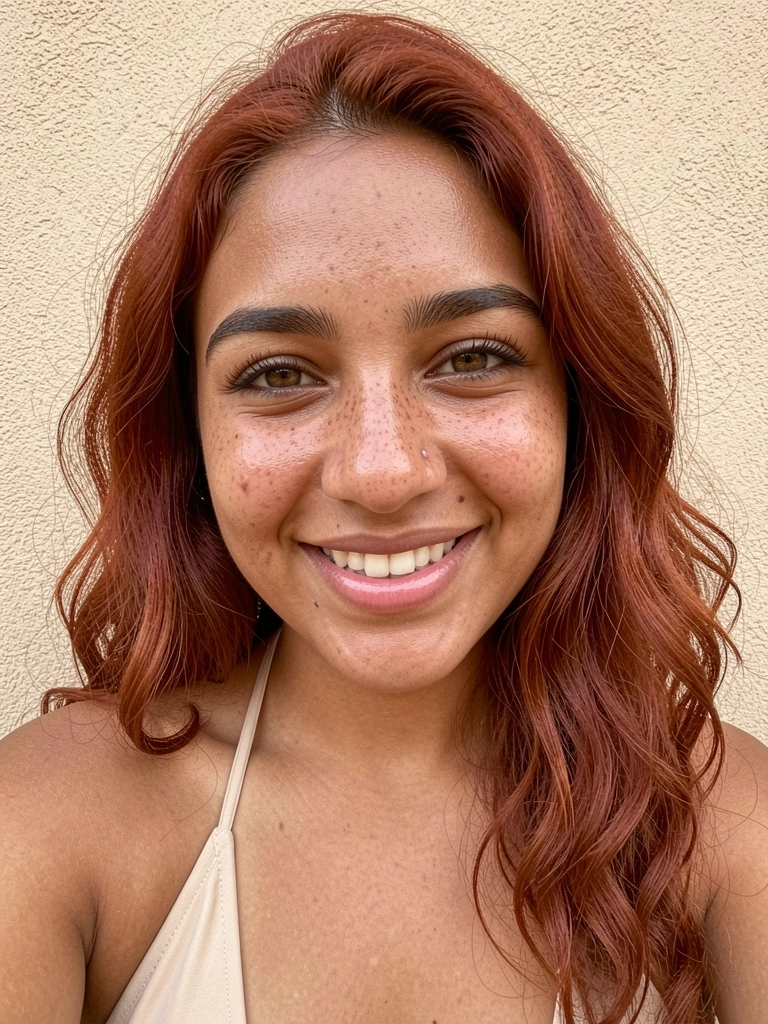 Cabelo ruivo avermelhado com ondas soltas e brilho intenso.