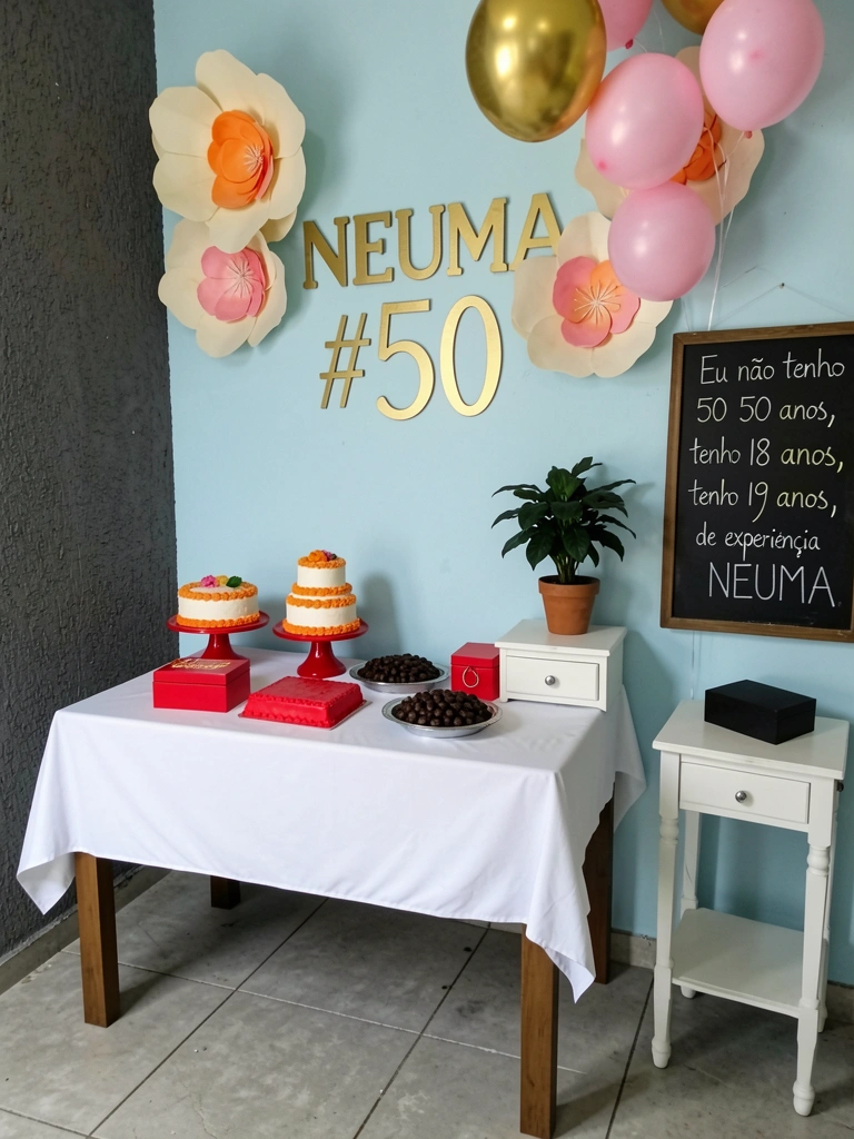 Ícone de FAQ com balões de diálogo e um bolo ao fundo.
