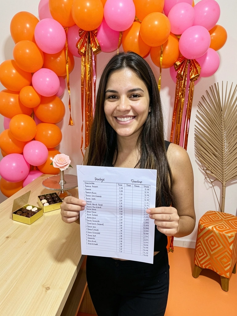 Planilha de orçamento com itens de decoração listados em uma tabela.