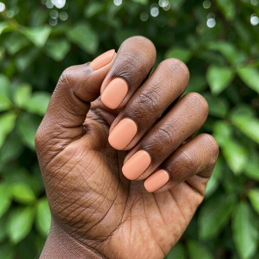 Unhas curtas pintadas com esmalte colorido em tons pastéis, design minimalista com listras finas.