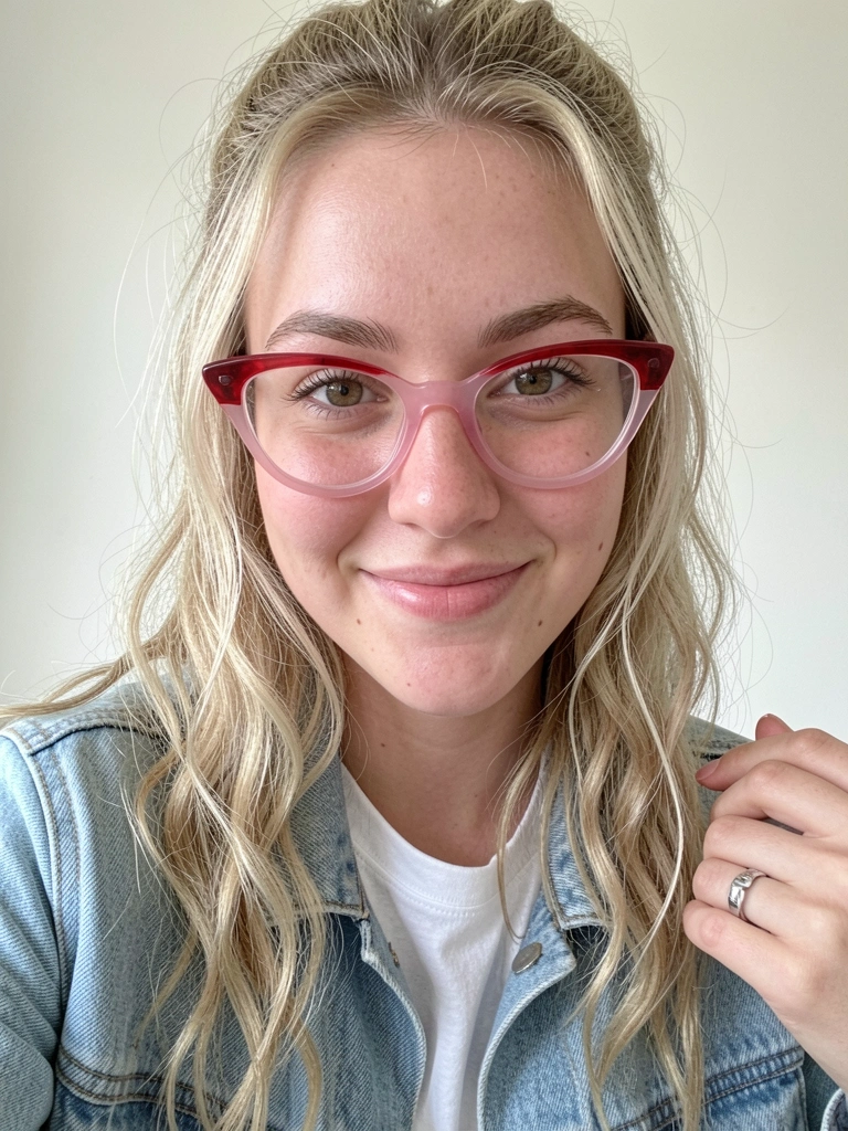 Óculos gatinho de acetato rosa e vermelho em close, mostrando as hastes e lentes.