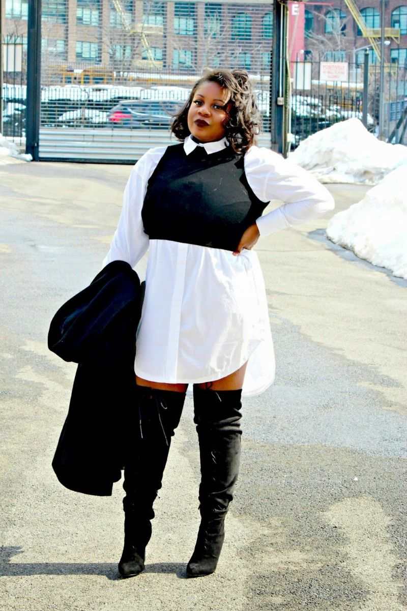vestido com bota cano curto plus size