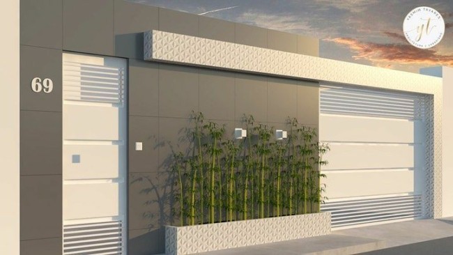 portão grafite com muro branco