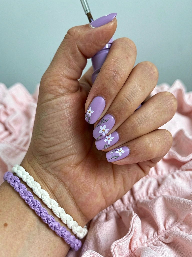 Mão aplicando esmalte fosco em unha, com pincel e textura mate.